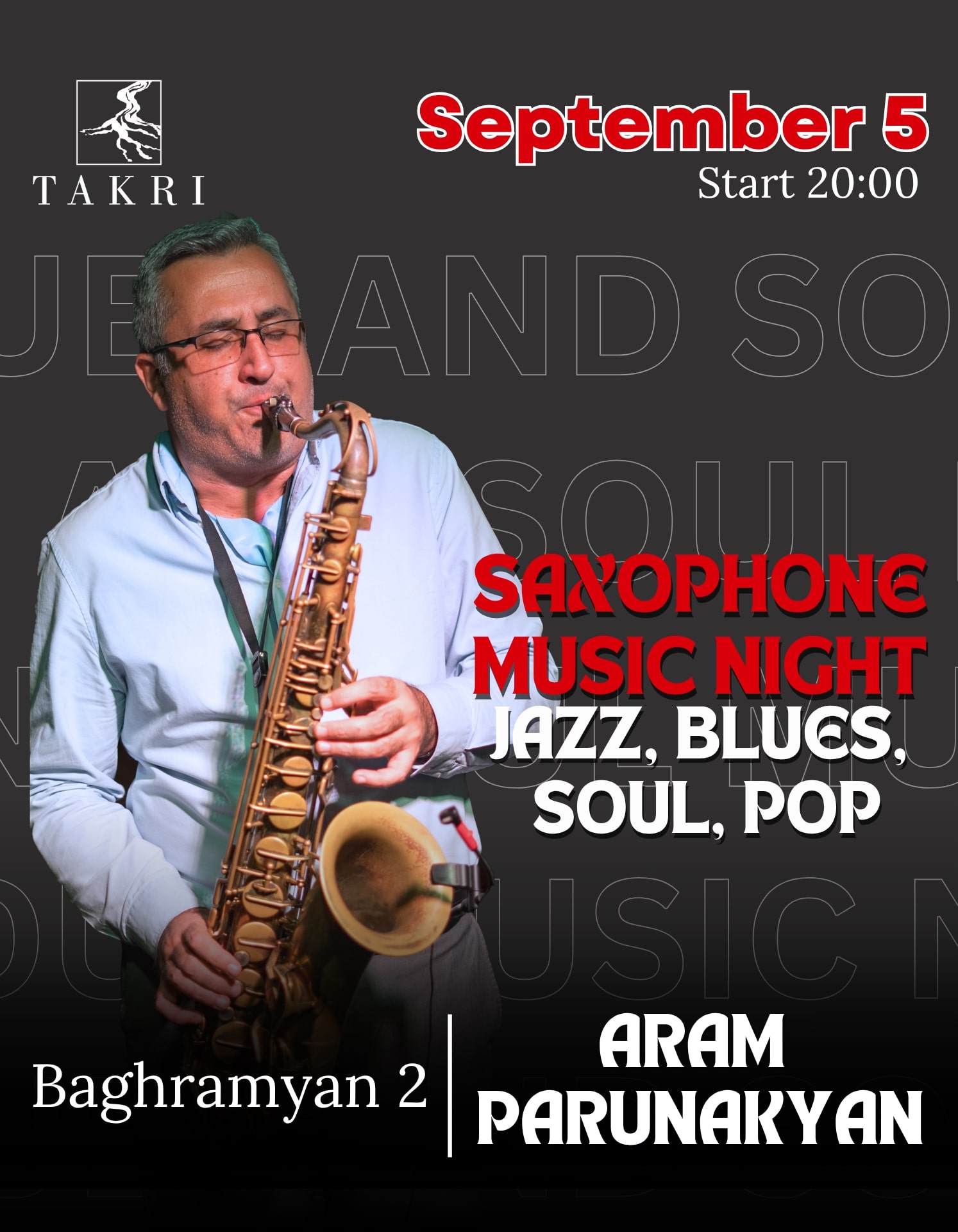 Saxophone music night at Takri | Aram Parunakyan